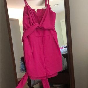 Hot pink romper with tie around waist